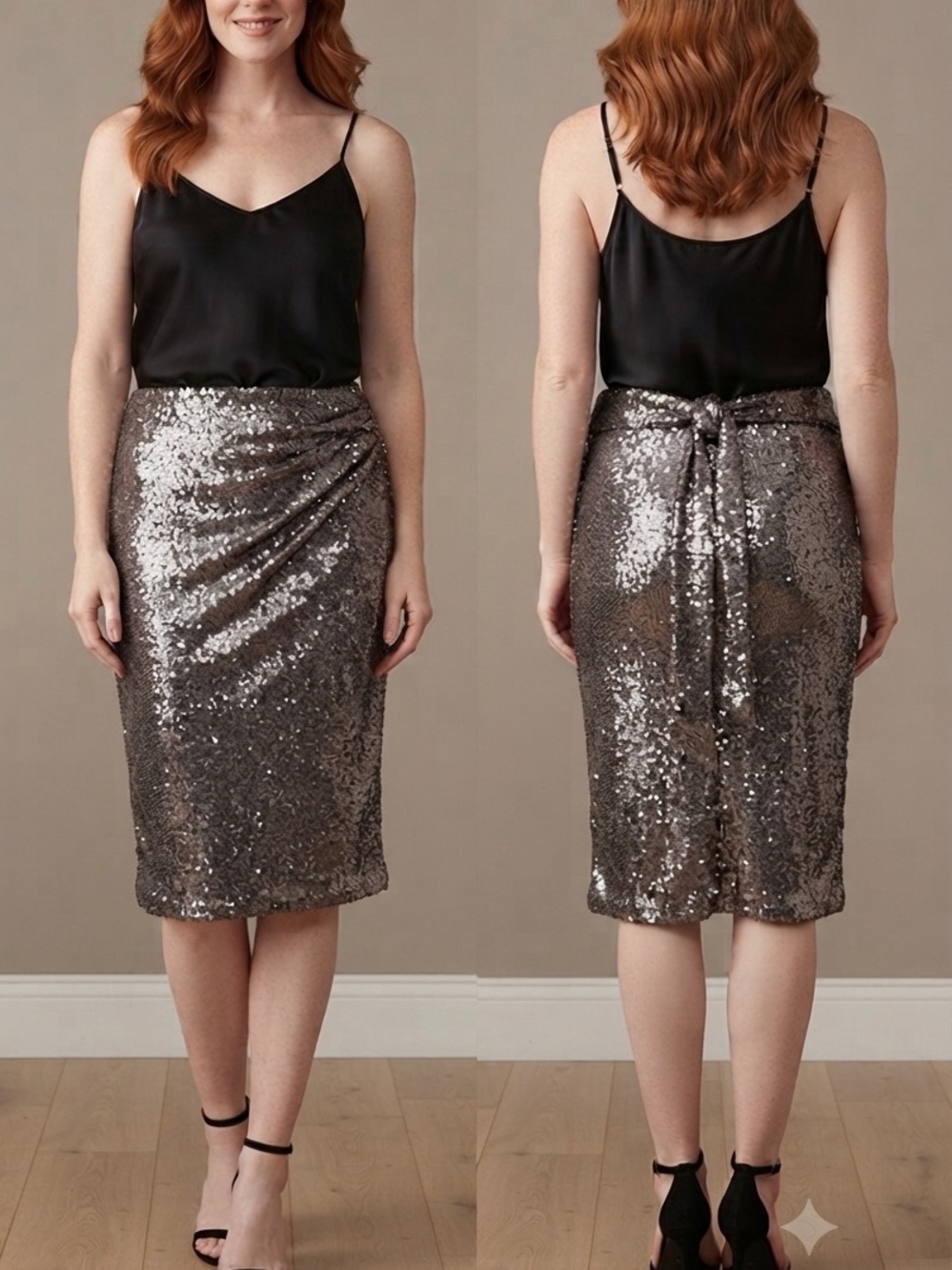 Zara Silver Sequin Pencil Skirt A1-013‎